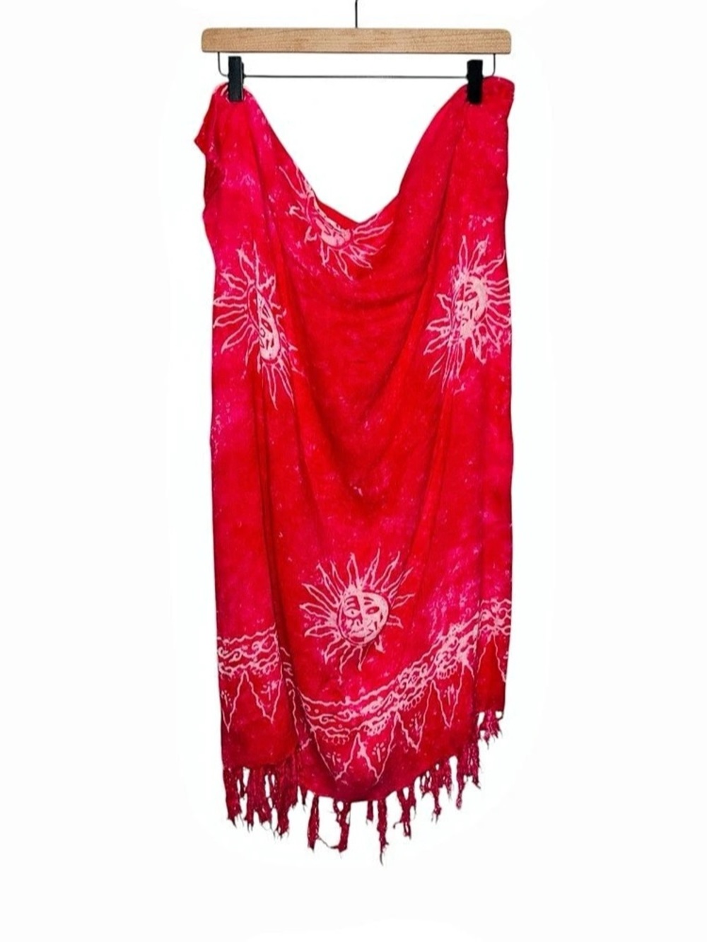 Cosmic Sun Tie Dye Hot Pink Printed Fringe Scarf Wrap